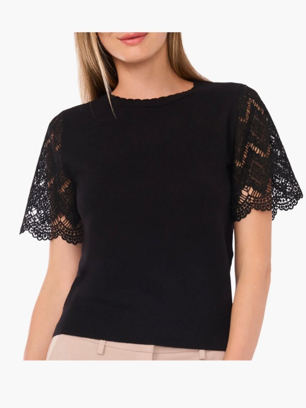 Ted Baker Black Knit Lace-Sleeve Sweater, size XS, NWT